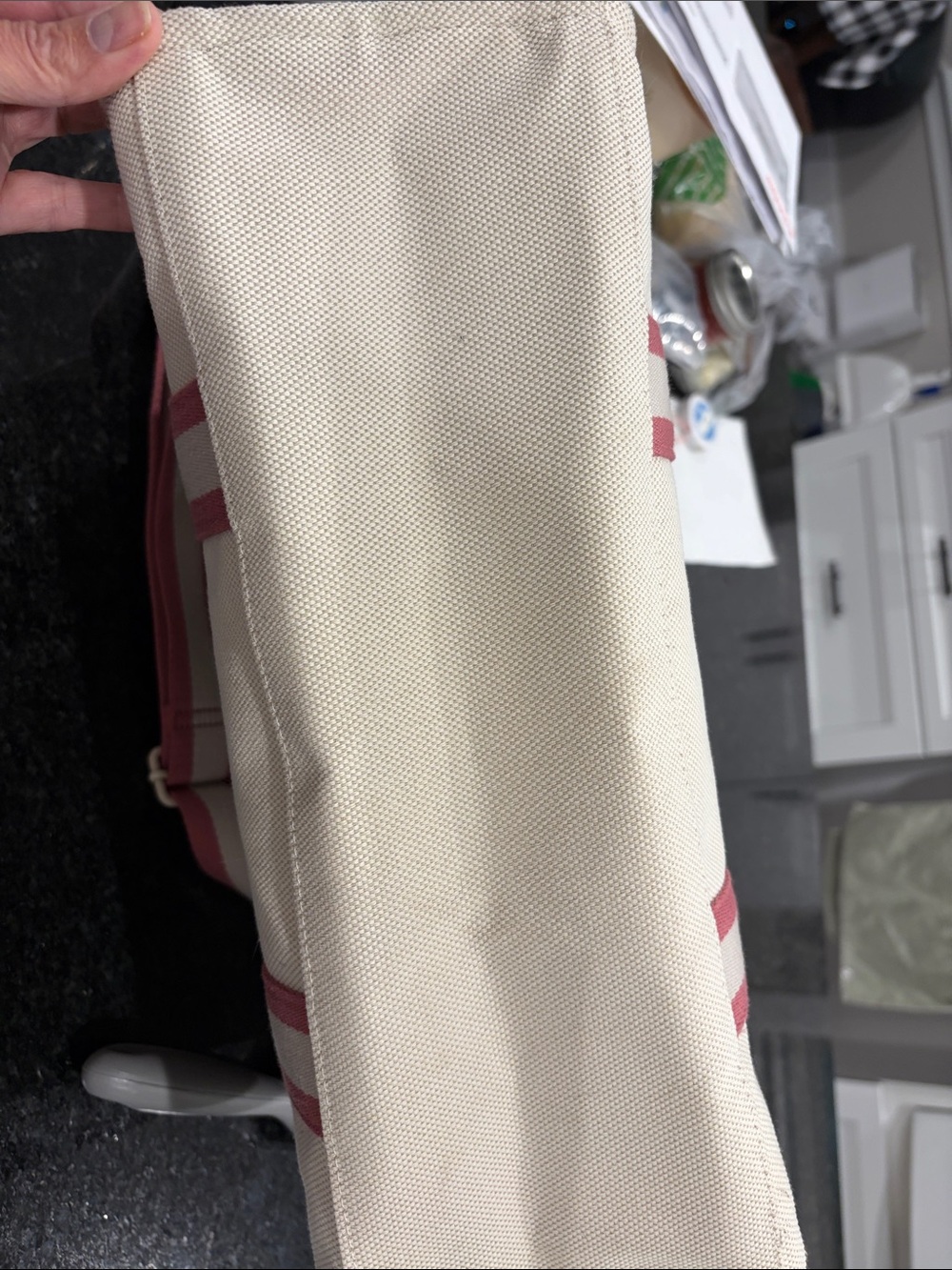 Victorias Secret Canvas Tote Bag with Pink Stripes and Pink Logo - Picture 8 of 10